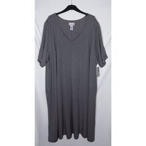 NWT Catherines 4x 30/32W A-line Midi Dress Black & White Mid Sleeve